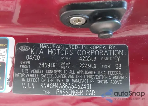 2010 Kia Optima Ex from USA, damaged, VIN KNAGH4A86A5452491